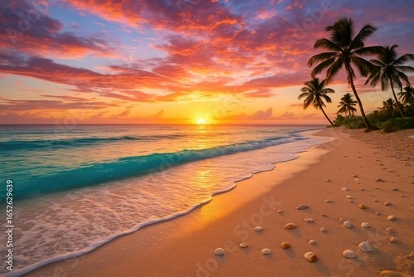 Fototapeta Bright morning at the lively ocean shore