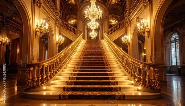 Obraz 豪華なお城の階段　シャンデリア　シンメトリー