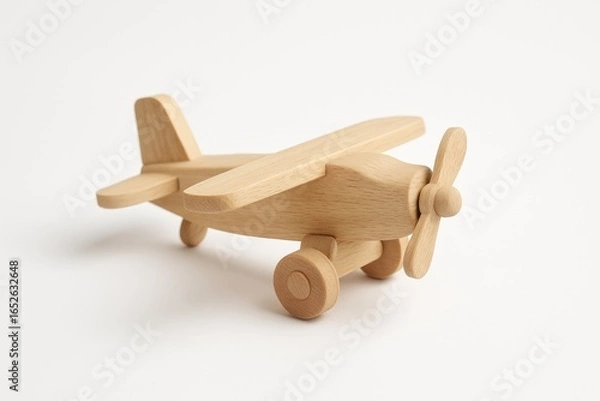 Fototapeta Conceptual image of a wooden aircraft toy against a white background.