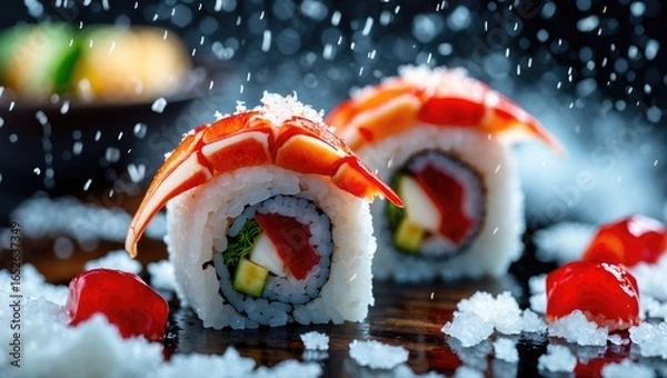 Fototapeta Sushi dish with snow crab, suitable for background use.