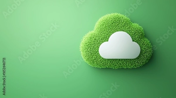 Fototapeta Cloud Networking Cloud Security Encryption Privacy Shield protecting cloud icon with data streams, green background, safeguarding cloud data and user privacy