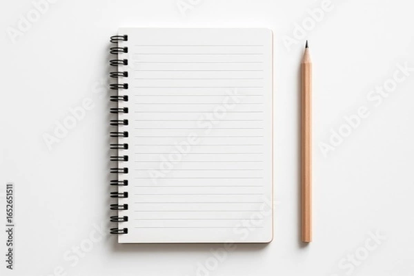 Fototapeta Blank white notebook featuring a pencil on the background