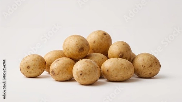Fototapeta Potatoes displayed on a plain white surface