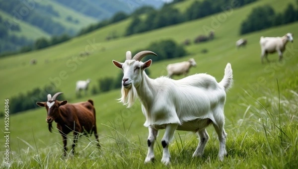 Fototapeta Flock of goats in the open land