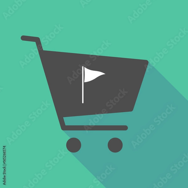 Fototapeta Long shadow  shopping cart with a golf flag