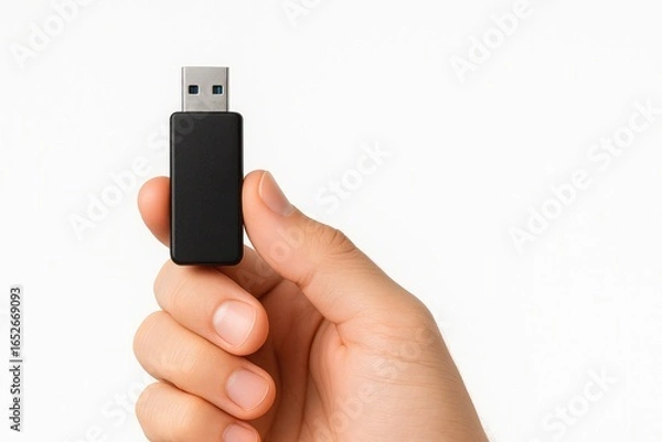 Fototapeta Portable data stick displayed against a white background