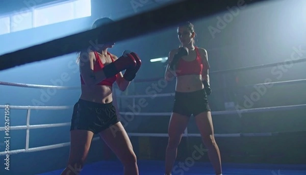 Obraz Two female boxers in a boxing ring