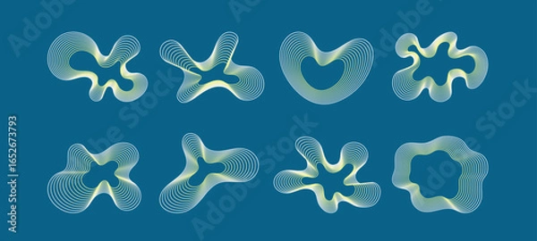 Fototapeta Fluid amorphous line shapes with sound-inspired distortion. Vibrant modern vector collection.