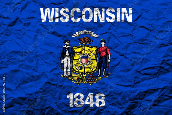 Fototapeta Wisconsin state flag displayed with historical symbols and rich colors