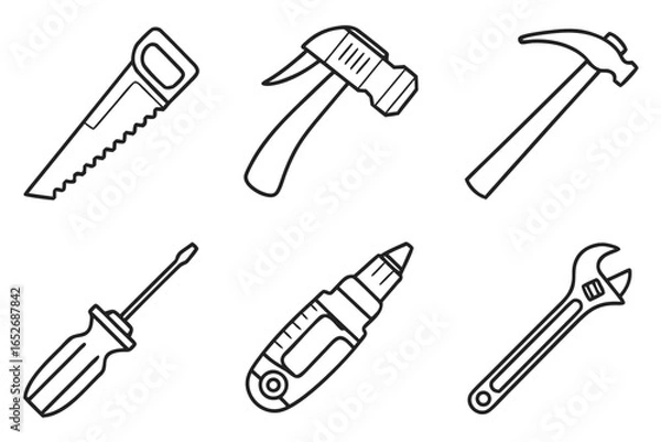 Fototapeta Hand drawn tool icons isolated on white background for construction work