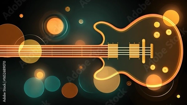 Obraz Glowing electric guitar silhouette on a dark background with bokeh circles