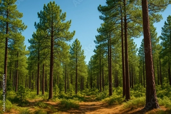 Fototapeta Bright daylight in a pine forest