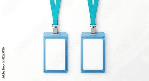 Fototapeta Isolated turquoise lanyard badge holders provide a clear presentation space