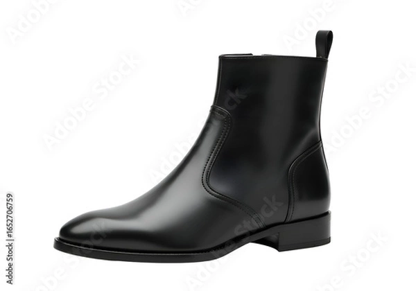 Fototapeta Elegant Black Leather Ankle Boot Isolated on White.