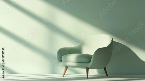 Fototapeta Light patterns on a cozy green armchair in a room