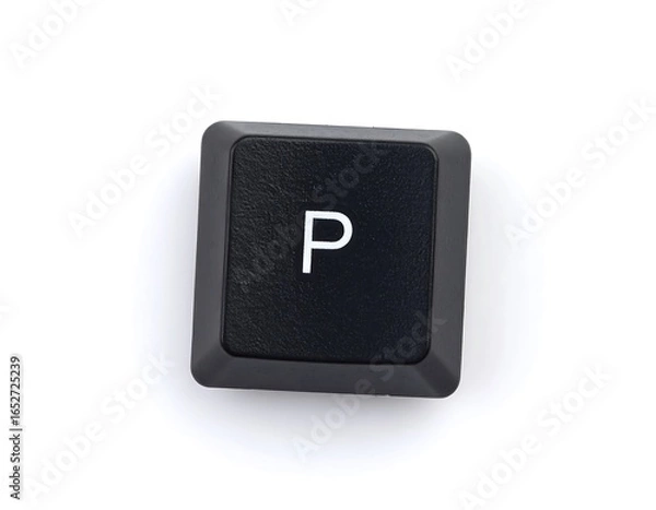 Fototapeta Isolated keycap of the letter P, a stark contrast against a white background, evoking modern