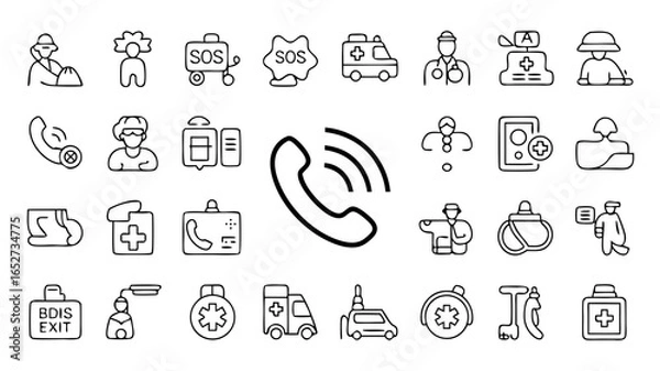 Obraz Emergency call medical assistance icons set vector illustration for healthcare services