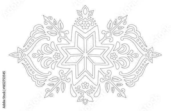 Fototapeta Coloring book line art with folk pattern