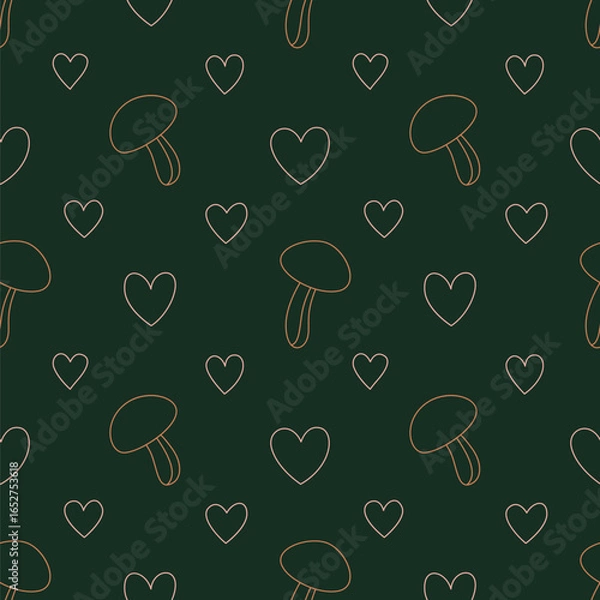 Fototapeta Cozy seamless pattern with mushrooms and hearts