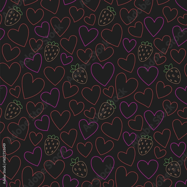 Fototapeta Seamless pattern with hearts and strawberries