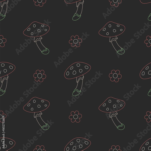 Fototapeta Seamless pattern with mushrooms and flowers