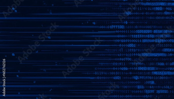 Obraz Abstract dark blue digital glitch effect with horizontal lines and data stream patterns