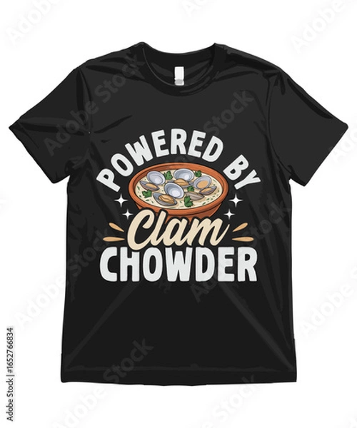 Obraz Powered by Clam Chowder, Funny Clam Chowder T Shirt Design Clam Chowder Illustration Clam Chowder Clipart Cute Food Art and Funny Clam Chowder Illustration