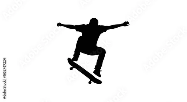 Fototapeta dynamic skateboarder silhouette transparent background for design projects