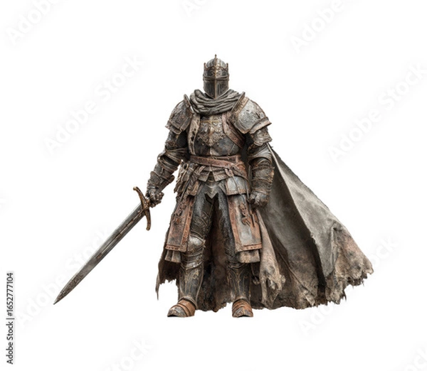 Fototapeta Epic knight battle fantasy realm digital dark environment heroic perspective adventure isolated on transparent background, png