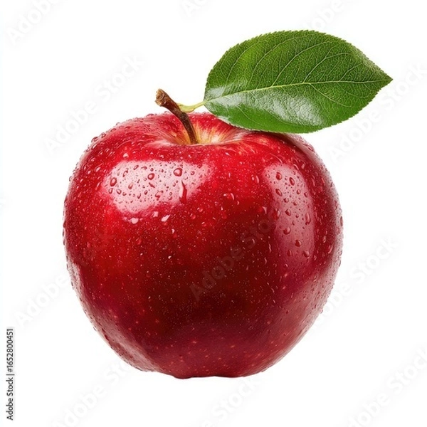 Obraz Single, red apple with a leaf