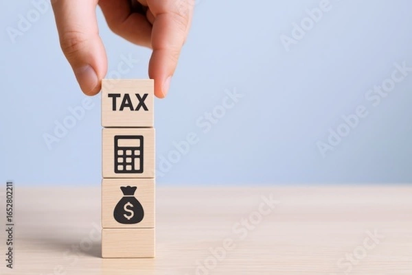 Fototapeta Taxation Concept with Wooden Blocks: Finance, Accounting, and Investment Strategy for Financial Planning