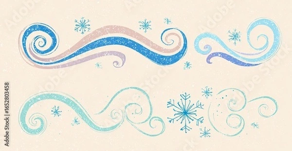 Obraz Winter swirls and snowflakes. Pastel colored hand-drawn elements