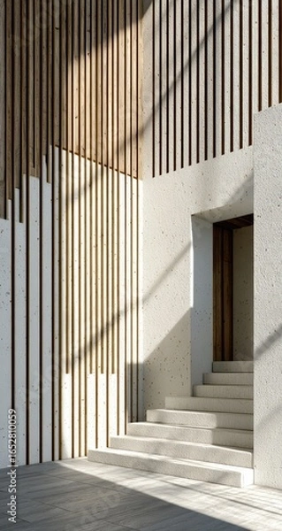 Obraz Modern interior with light, wood, and stone