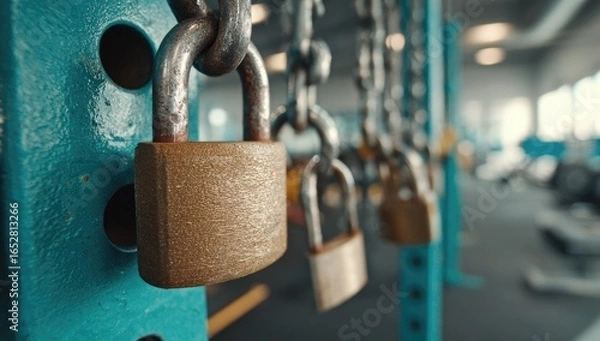 Obraz Rusty padlocks secured to gym equipment