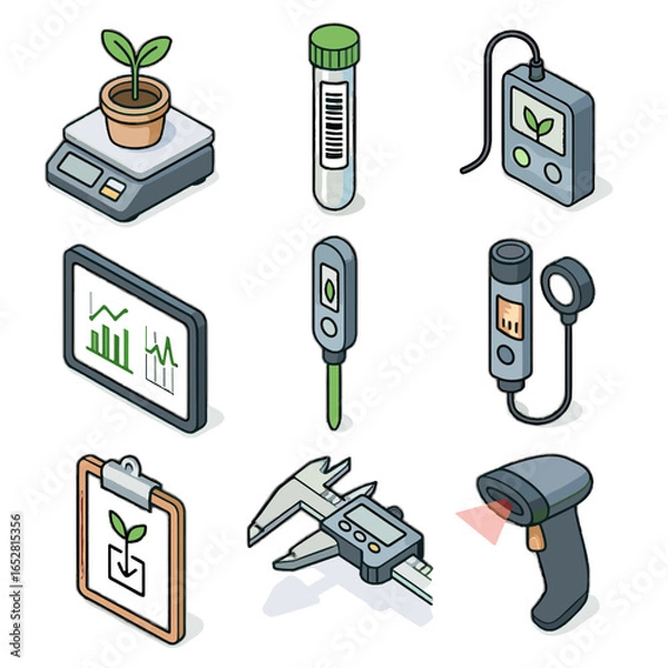 Fototapeta Logger scale plant id vector sample light isometric barcoded data intensity clipboard
