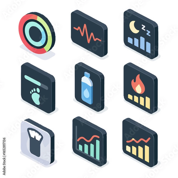 Fototapeta Vector icons count chart fitness activity summary ring panel dashboard calorie icon