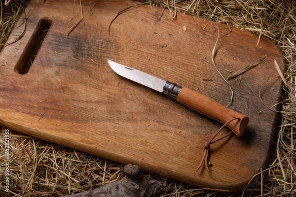 Obraz Folding pocket knife with a wooden handle designed for household tasks