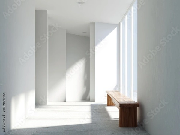 Obraz Empty modern hallway with wooden bench