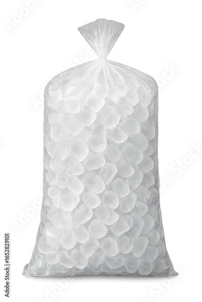 Fototapeta Plastic bag filled with ice cubes, isolated on transparent background, concept of cooling, preservation, and refreshment
