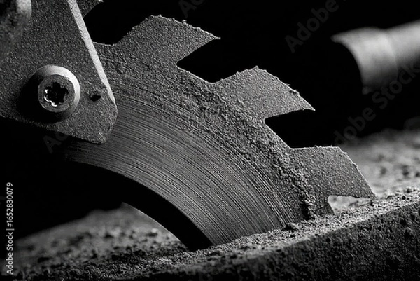 Obraz Close-up of a dusty circular saw blade cutting material