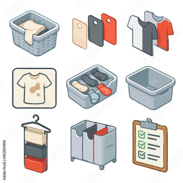 Fototapeta Fabric basket vector laundry tray icons separator sorting clothing sock hanging icon