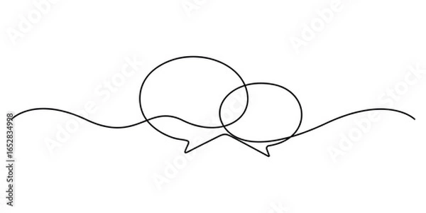 Obraz Speech bubbles continuous one line drawing, Empty speech bubbles minimalist linear black sketch vector illustration 