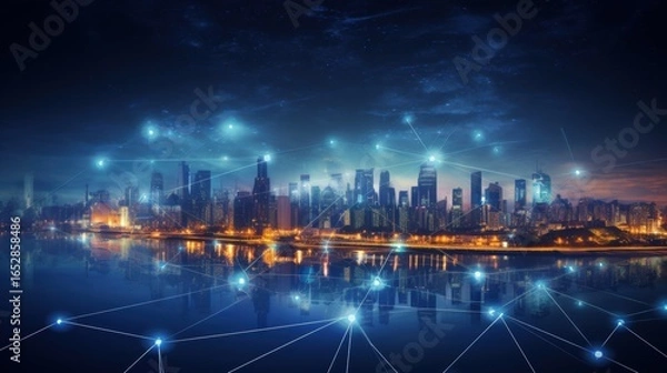 Fototapeta 5G, 6G, Big data wireless network, high speed internet, cloud computing or connect diagram technology, Data storage, service, synchronize, online, financial, Connectivity global, smart city, Gen AI