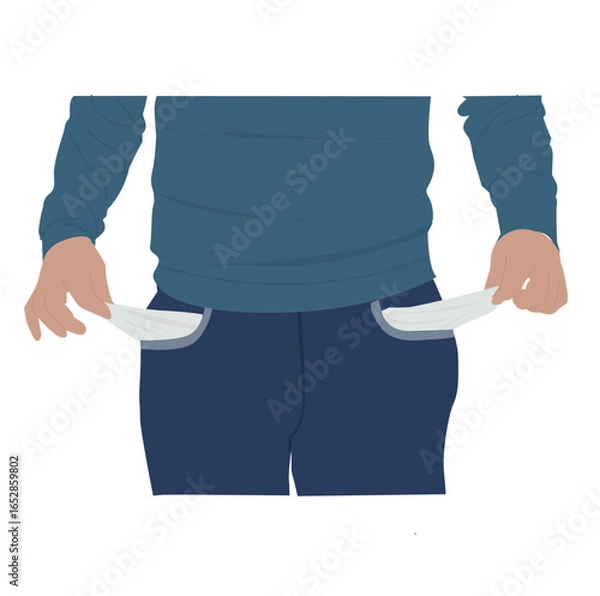 Fototapeta man pulling out his trousers pockets; No money concept