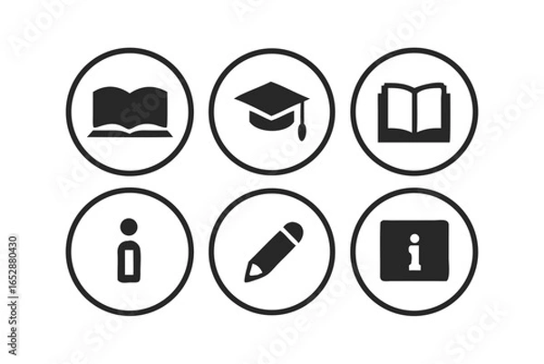 Obraz Graduation cap symbol icon vector. Chat, info sign. Pencil and open book icons. Higher education learn signs. Classic style speech bubble icon.