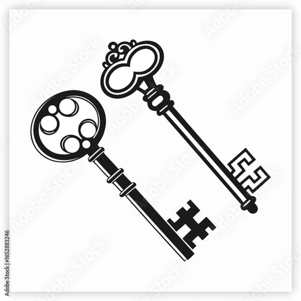 Fototapeta Vintage keys set simple black silhouette vector isolated on white background -