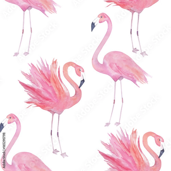 Fototapeta Watercolor seamless pattern with flamingo. Hand drawn illustration