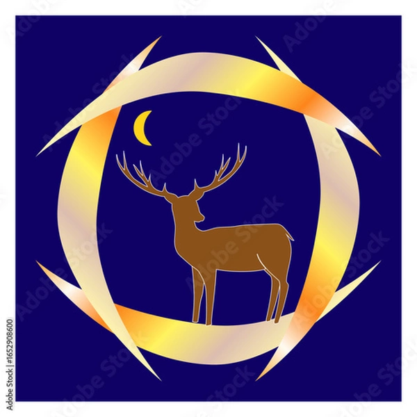 Fototapeta Deer in abstract square on dark blue