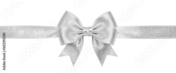 Fototapeta An elegant white ribbon, intricately tied into a decorative bow, stretches horizontally across the frame.