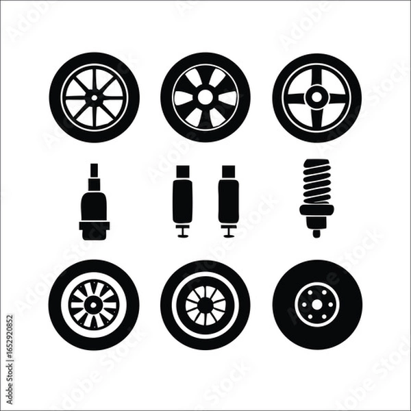 Obraz Set of car wheels vector icons with rims tires and alloy design